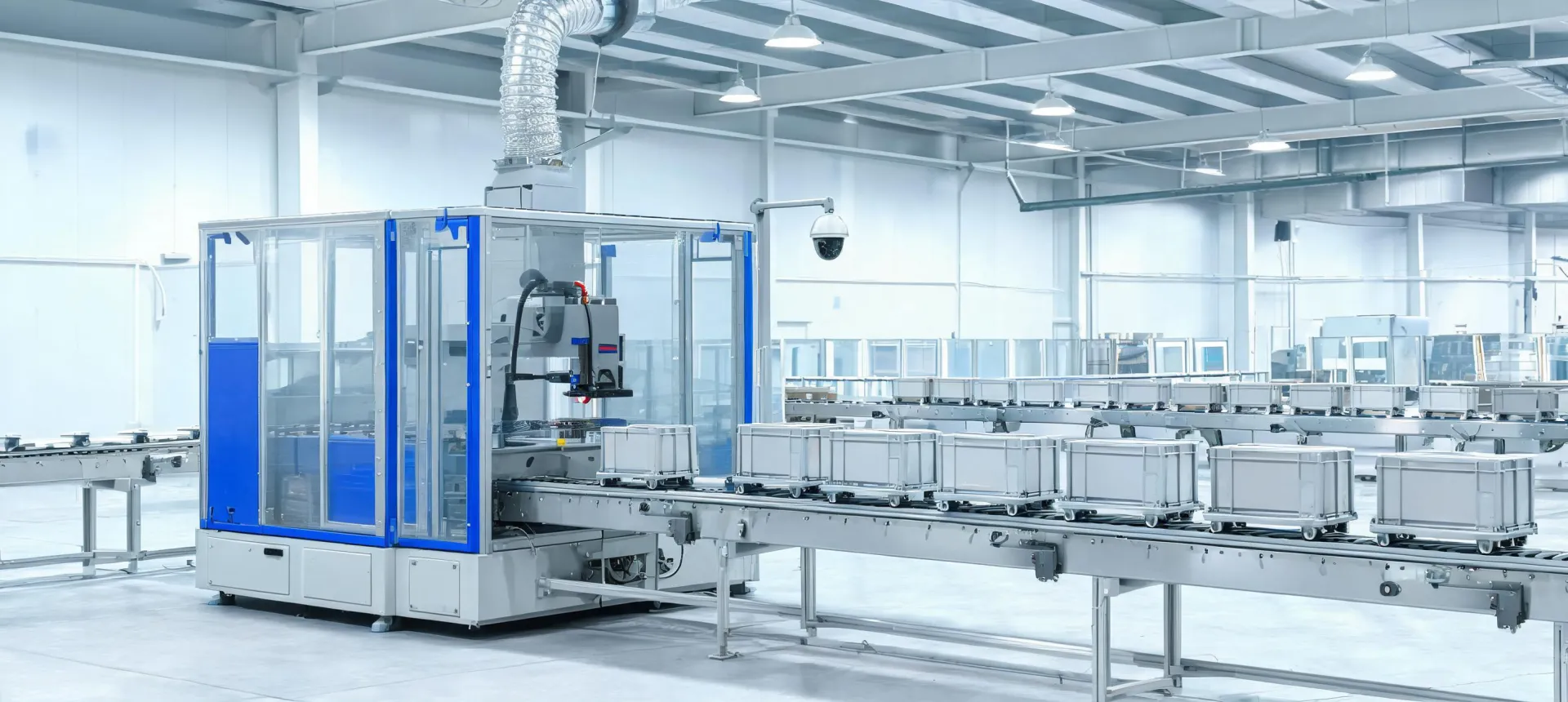 Videojet laser marking cell coding containers on an automated packaging line