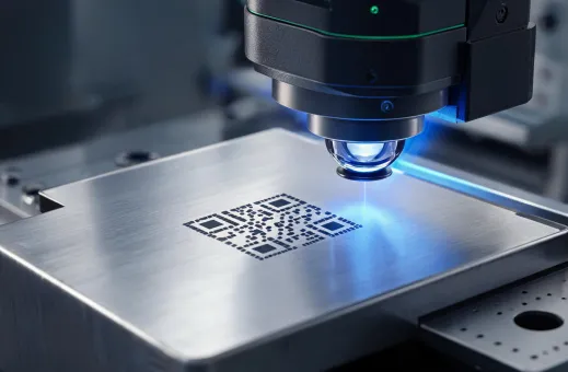 Fiber laser marking a metal production component